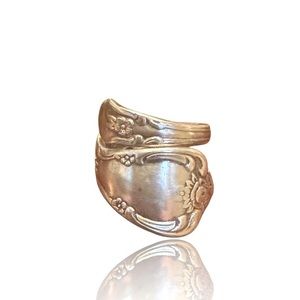 Vintage WMA Rogers Sterling Silver Floral Spoon Wrap Ring Size 5 Adjustable